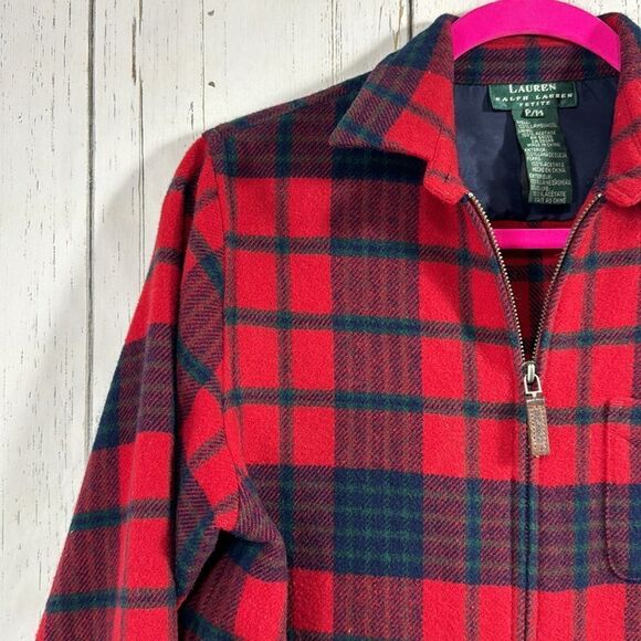 Lauren Ralph Lauren 100% Lambswool Plaid Pullover Shirt Jacket Red Navy Tartan - Picture 3 of 15